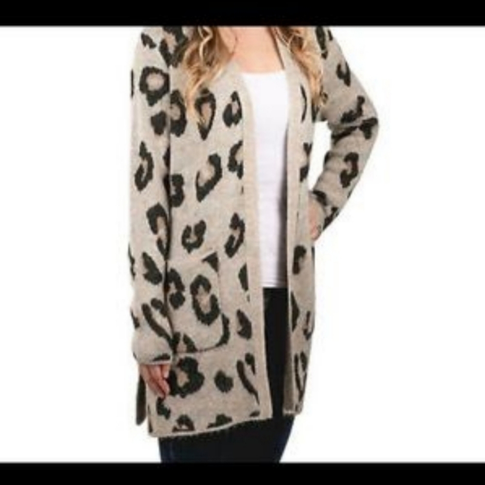 Cheetah print long open cardigan